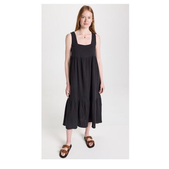 Rachel Pally Cotton Gauze Phoebe Tiered Midi Dress Lagenlook Black Sz S - Picture 1 of 8